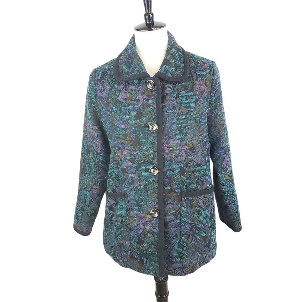 Natural Basic Multicolored Floral Print Tapestry Jacket Size Medium